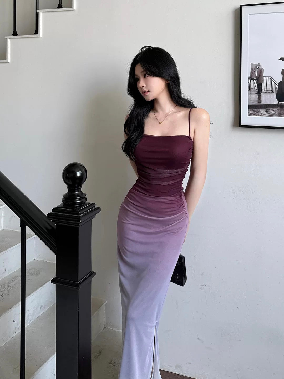 Glamorous Mermaid Spaghetti Strap Gradient Blue Color Date Night Outfits Formal 18th Birthday Gown Evening Dresses RB5614