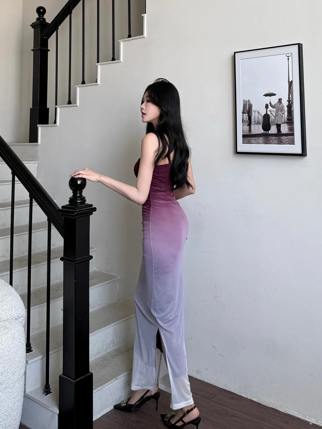 Glamorous Mermaid Spaghetti Strap Gradient Blue Color Date Night Outfits Formal 18th Birthday Gown Evening Dresses RB5614