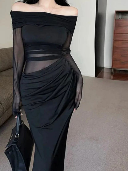 Sexy Mermaid Off The Shoulder Black Chiffon Cruise Ship Formal Night Evening Dresses 18th Birthday Outfit RB5620