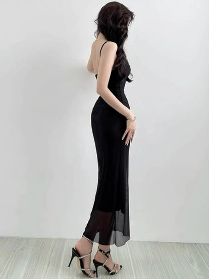 Dreamy Mermaid Spaghetti Strap Black Tulle Cruise Ship Formal Night Evening Dresses 18th Birthday Outfits RB5653