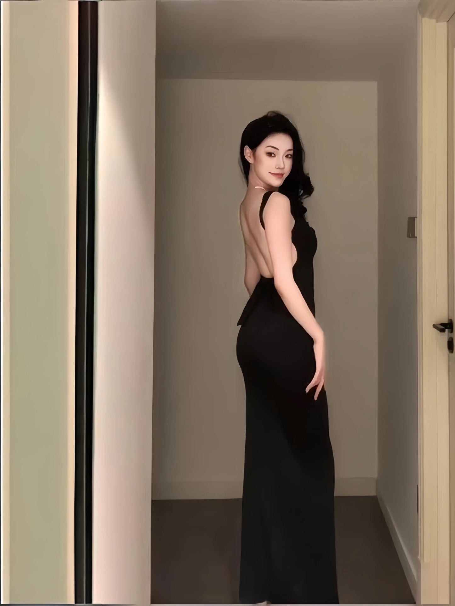 Sophisticated Mermaid Square Neck Black Tie Dress Date Backless Night Outfits Formal Prom Gown Birthday Dresses RB5659