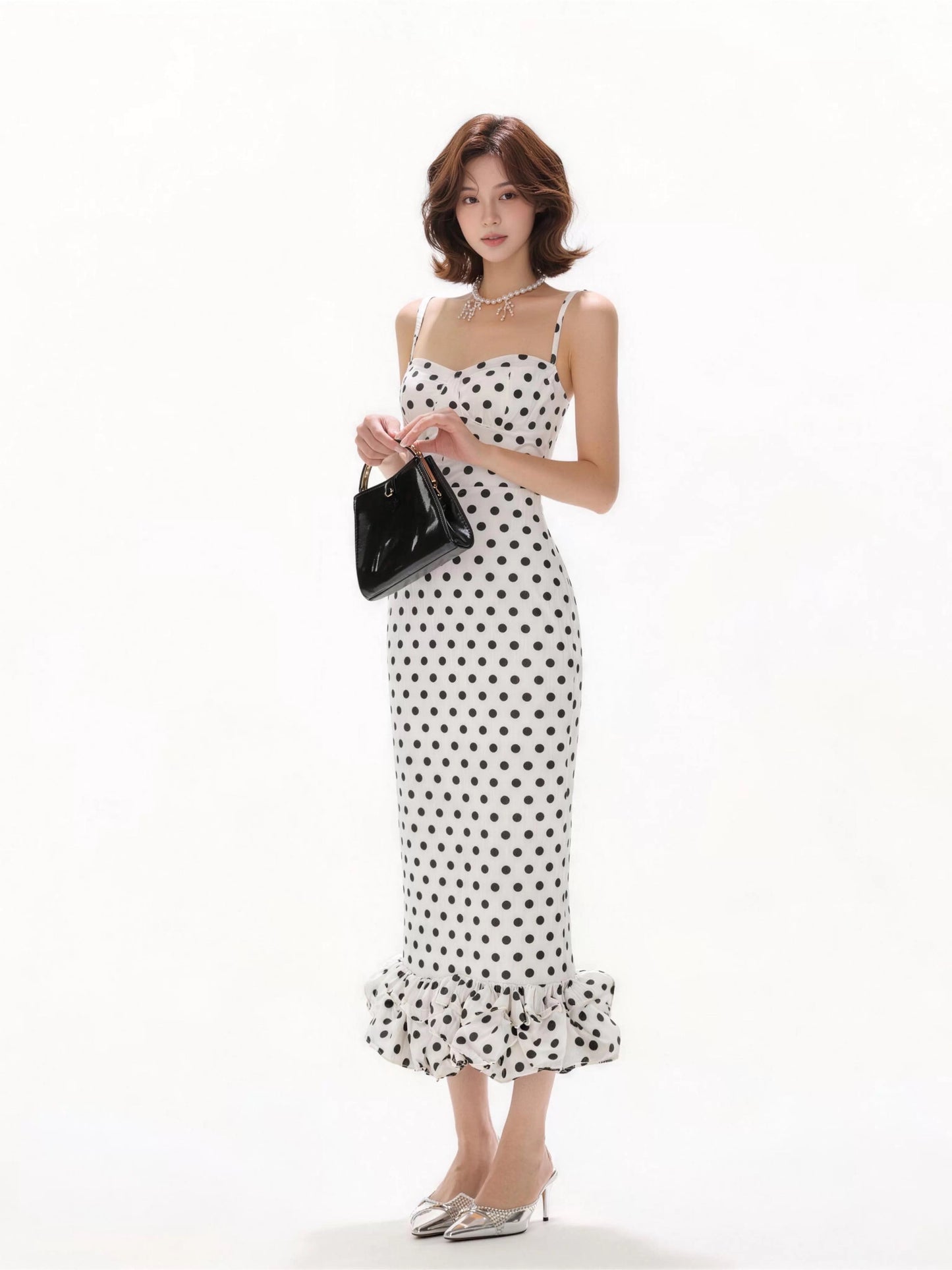 Sophisticated Mermaid Spaghetti Strap Polka Dots Date Night Outfits Formal Prom Gown Birthday Dresses RB5661