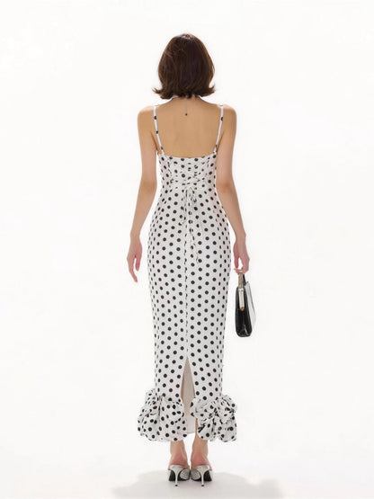 Sophisticated Mermaid Spaghetti Strap Polka Dots Date Night Outfits Formal Prom Gown Birthday Dresses RB5661