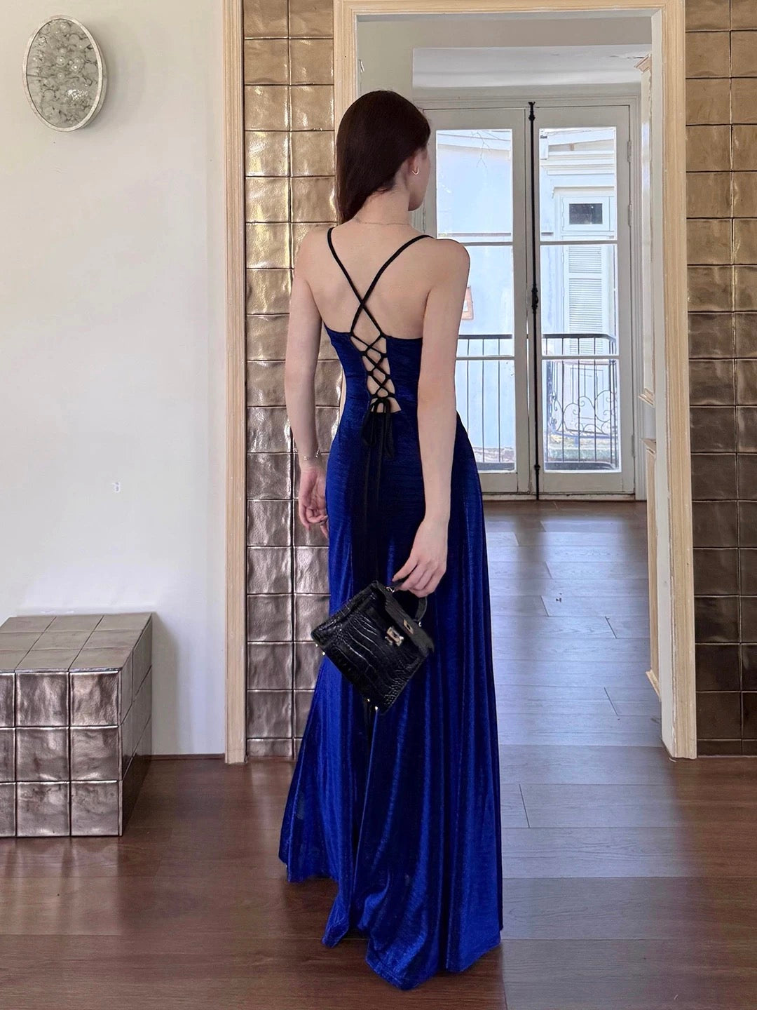 Classy Mermaid Spaghetti Strap Royal Blue With Split Date Night Outfits Floor Length Formal Prom Gown Birthday Dresses RB5642