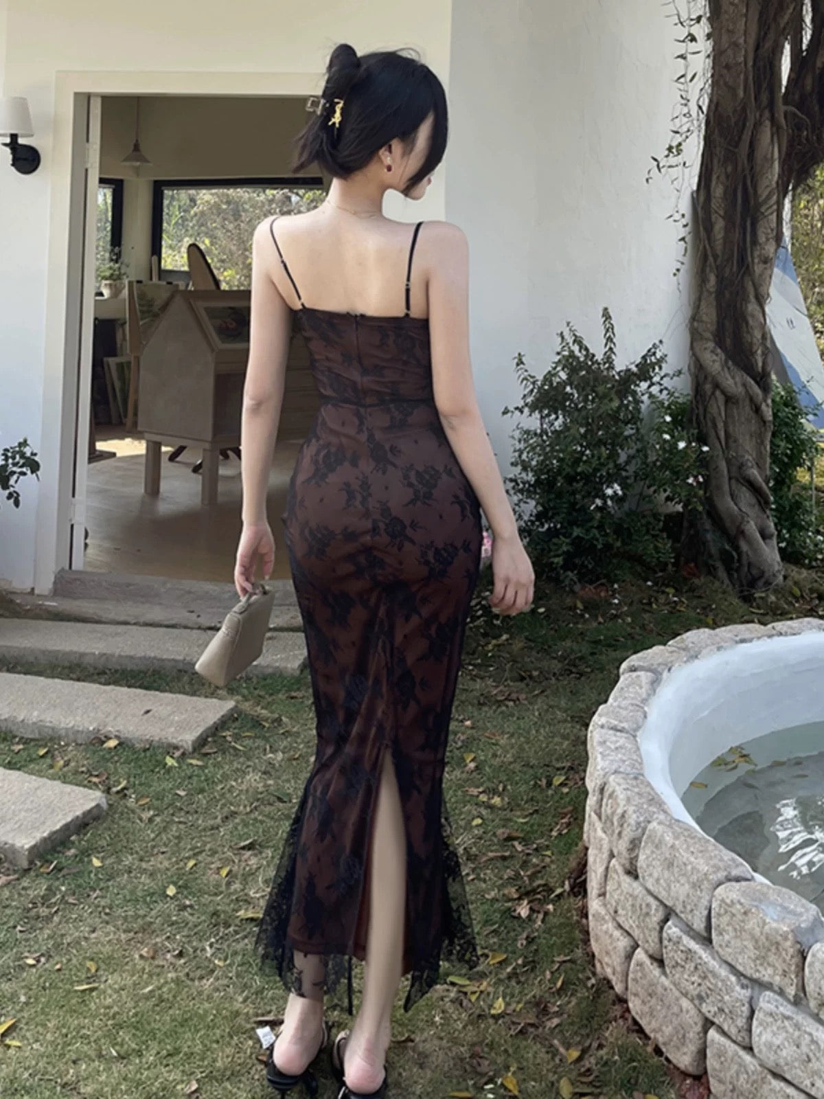 Modest Mermaid Spaghetti Strap Black With Lace Date Floor Length Night Evening Outfit Formal Prom Dresses RB5466