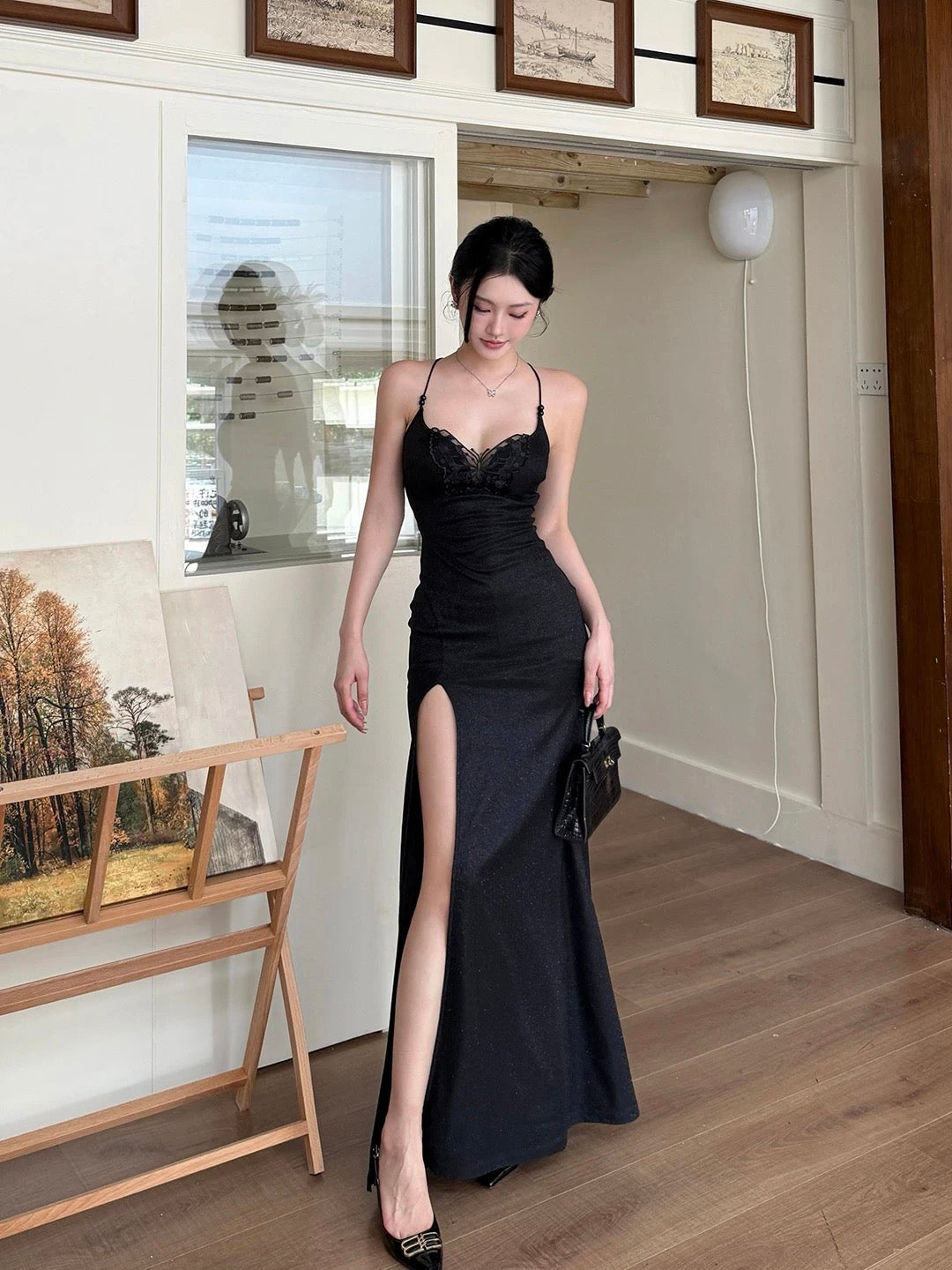Modest Mermaid Spaghetti Strap Black Lace Beach Holiday Outfits Date Night 19th Birthday Outfit Formal Dresses RB5741