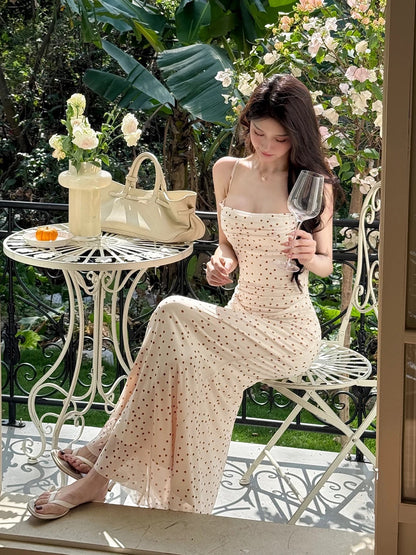 Sexy Mermaid Spaghetti Strap Polka Dots Long Cruise Ship Formal Night Evening Dresses 19th Birthday Outfit RB5758