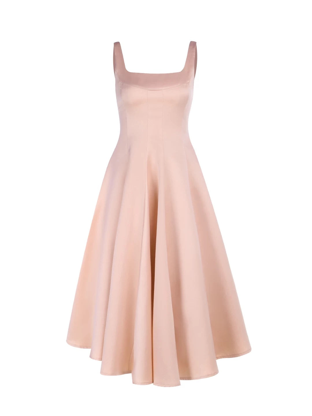 Sexy A line Square Neck Pink Satin Midi Length Cruise Ship Formal Night Party Dresses 19th Birthday Outfit RB5761