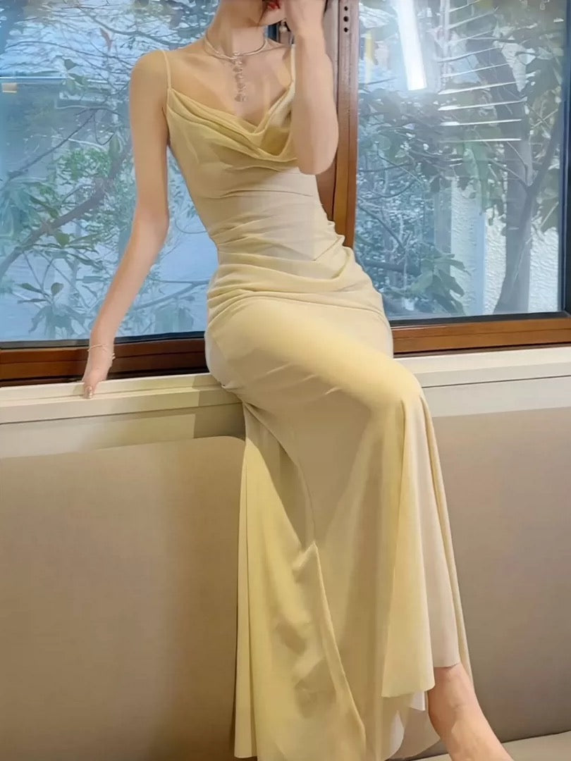 Classy Mermaid Spaghetti Strap Light Yellow Cruise Ship Formal Night Party Dresses 19th Birthday Outfit RB5762