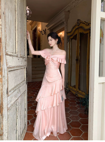 Pretty Mermaid Off The Shoulder Pink Cruise Ship Formal Night Prom Gown Party Dresses 19th Birthday Outfits RB5768