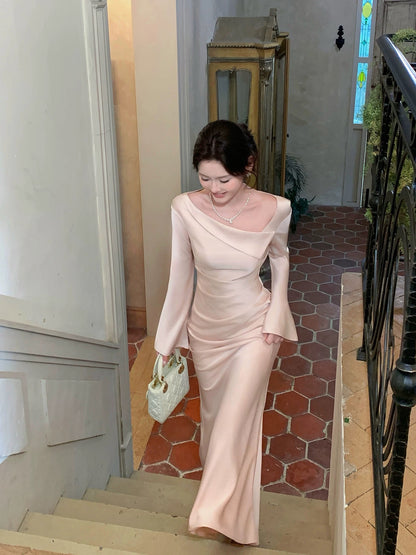 Pretty Mermaid Pink Satin Ankle Length Cruise Ship Night Prom Gown Party Dresses 19th Birthday Outfits RB5772