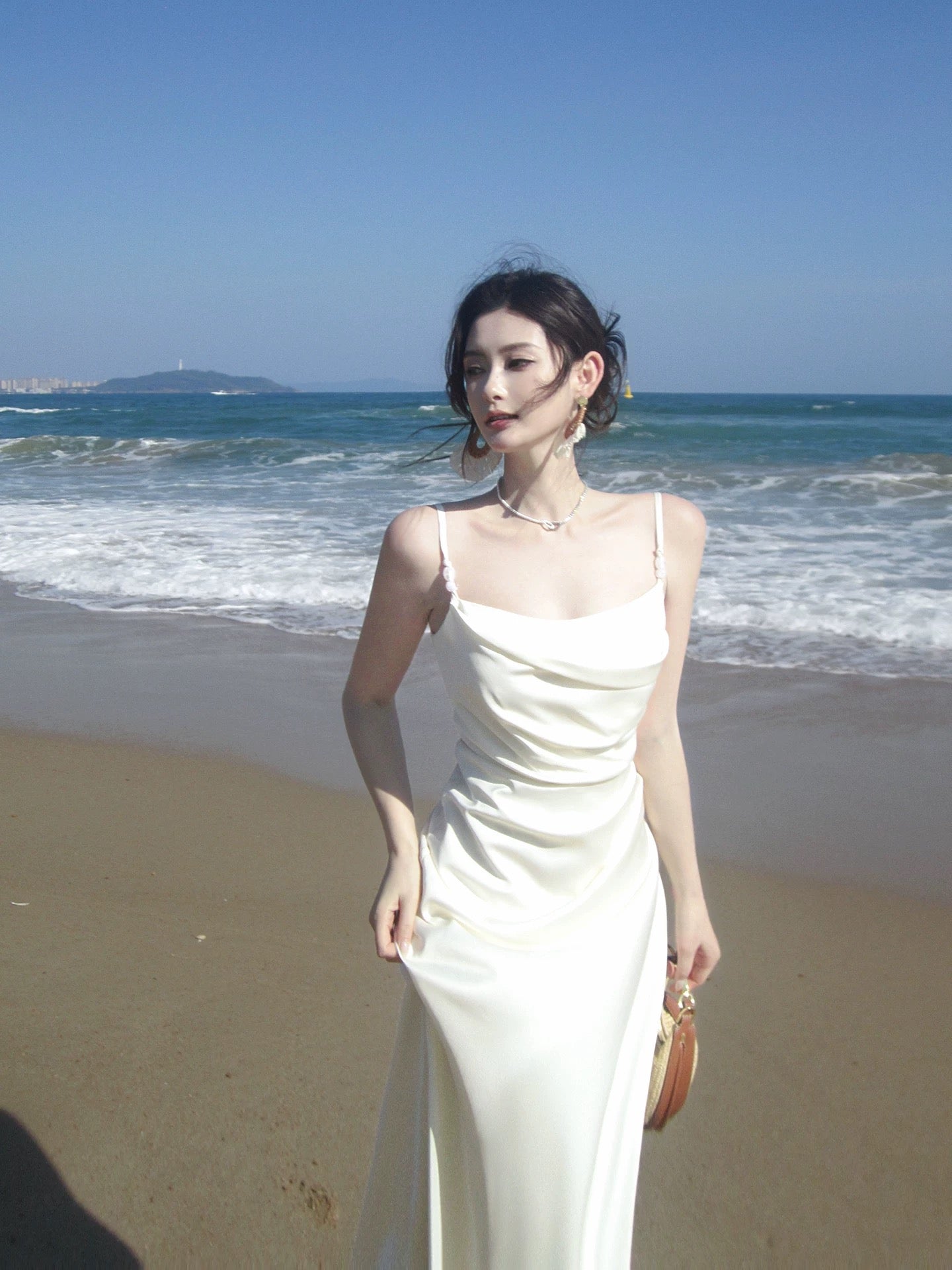 Maximalist Mermaid Spaghetti Strap White Cruise Ship Formal Night Evening Dresses Long Birthday Outfit RB3848