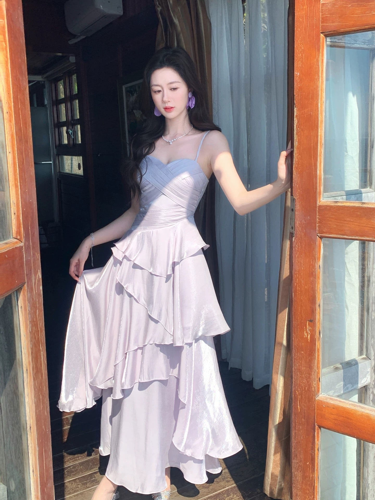 Maximalist Mermaid Spaghetti Strap Lilac Chiffon Cruise Ship Formal Night Evening Dresses 18th Birthday Outfit RB3856