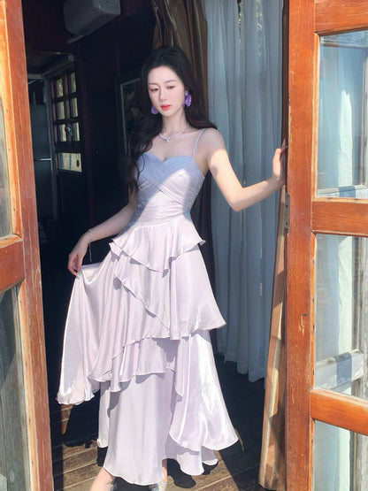 Maximalist Mermaid Spaghetti Strap Lilac Chiffon Cruise Ship Formal Night Evening Dresses 18th Birthday Outfit RB3856