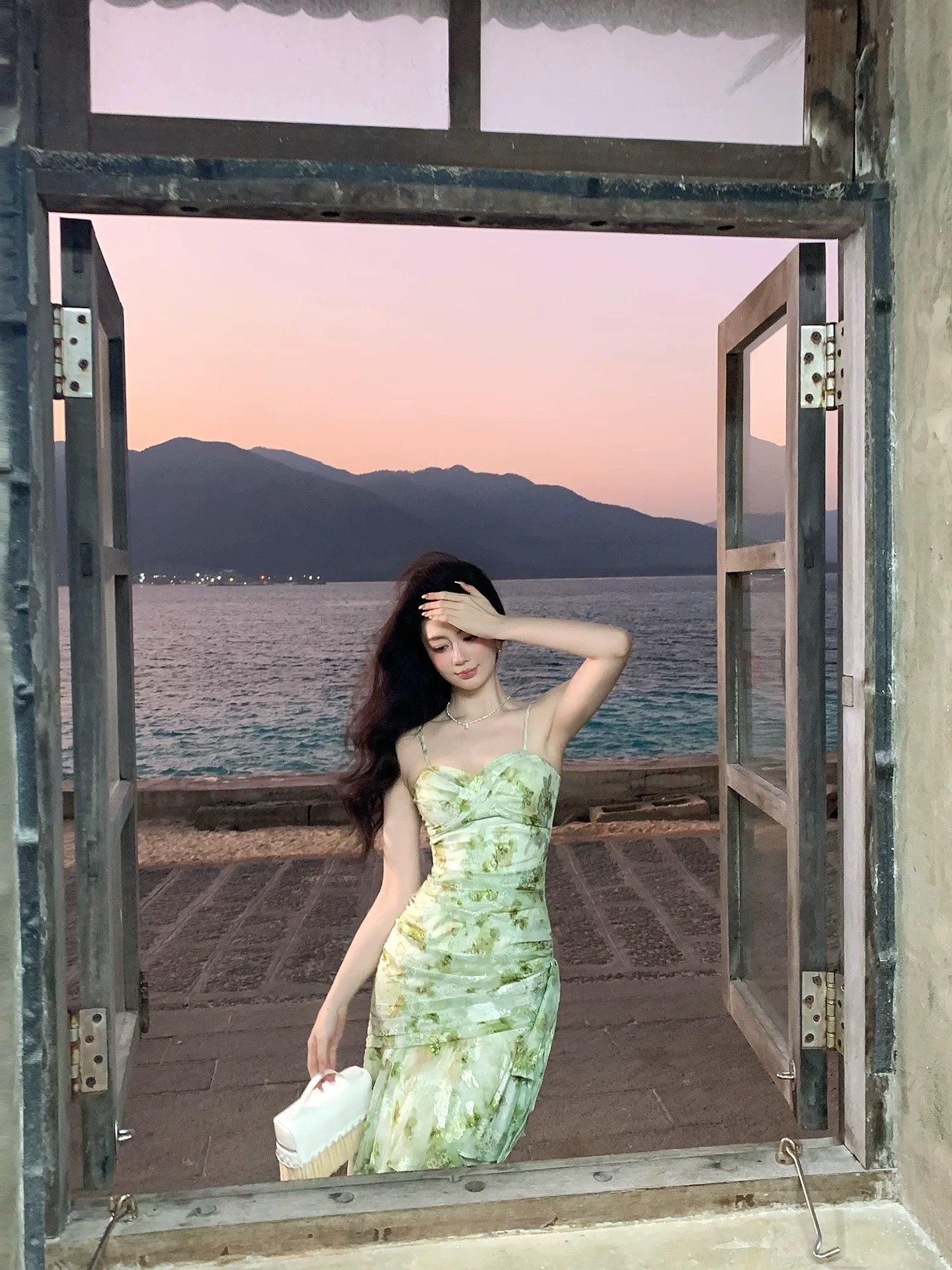 Flamboyant Mermaid Spaghetti Strap Floral Green Chiffon Cruise Ship Formal Night Evening Dresses 18th Birthday Outfit RB3859