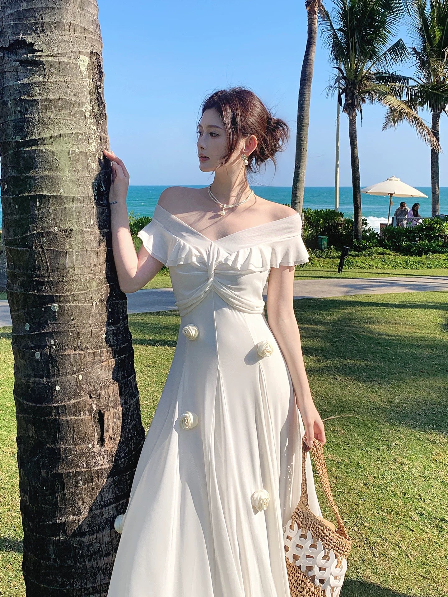 Simple Mermaid Off The Shoulder White Cruise Ship Formal Night Evening Dresses 20th Birthday Outfit RB3864