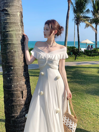 Simple Mermaid Off The Shoulder White Cruise Ship Formal Night Evening Dresses 20th Birthday Outfit RB3864