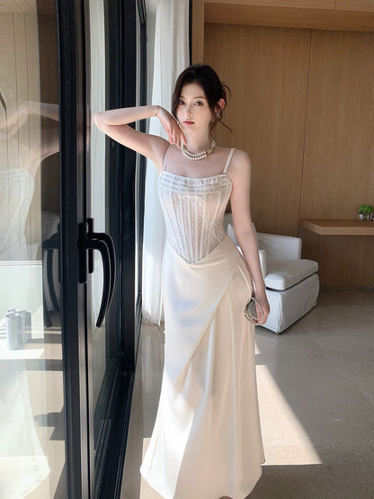 Simple Mermaid Spaghetti Strap White Satin Cruise Ship Formal Night Evening Dresses 20th Birthday Outfit RB3874