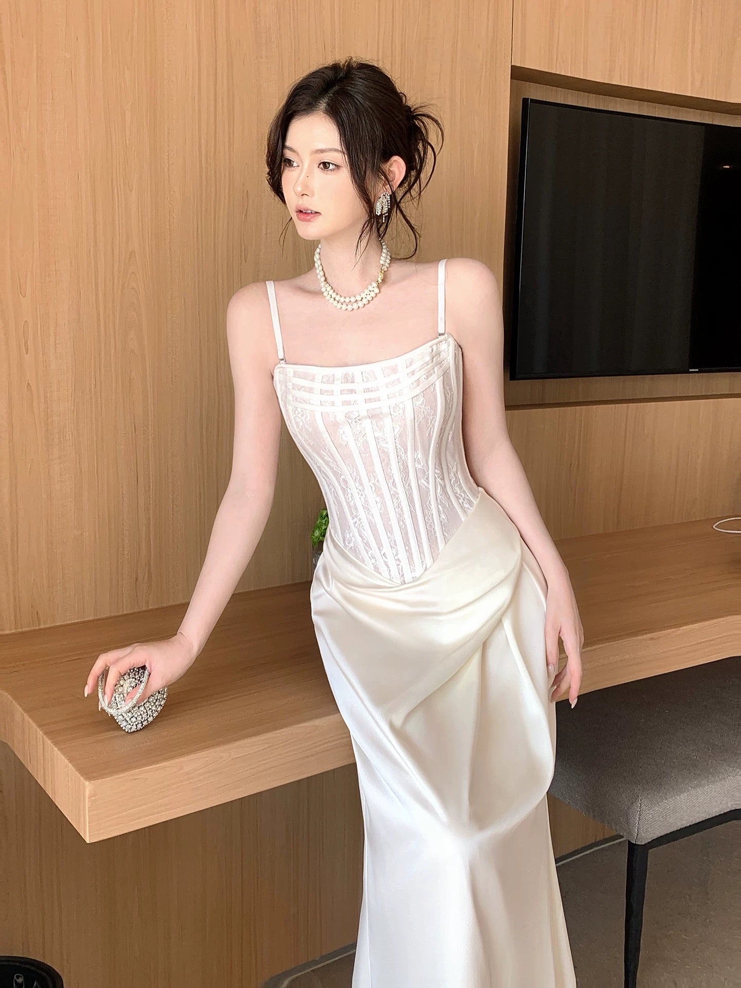 Simple Mermaid Spaghetti Strap White Satin Cruise Ship Formal Night Evening Dresses 20th Birthday Outfit RB3874