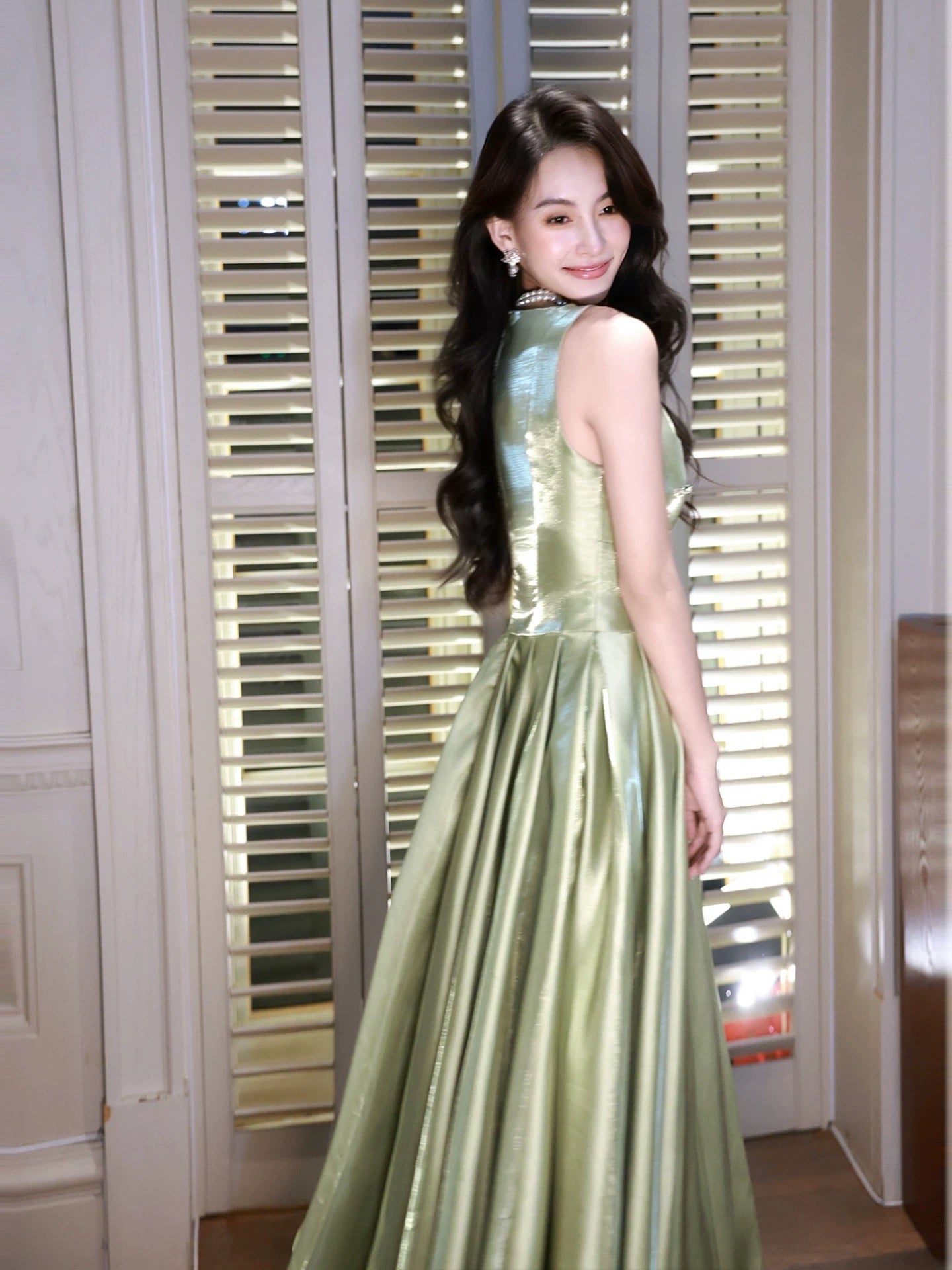 Pretty A line V Neck Sage Green Spring Floral Summer Event Outfits Wedding Guest Dresses RB3880