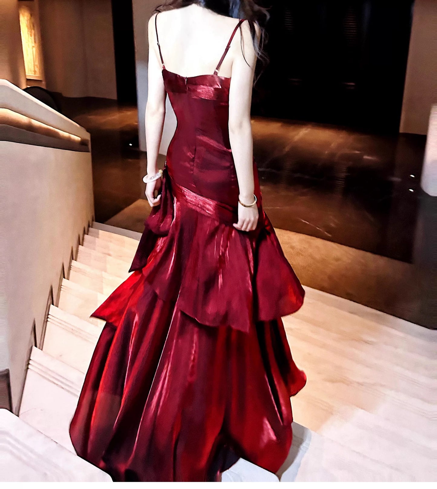 Modest Mermaid Spaghetti Strap Burgundy Wine Red Cruise Ship Formal Night Evening Dresses 21st Long Birthday Outfit RB3882