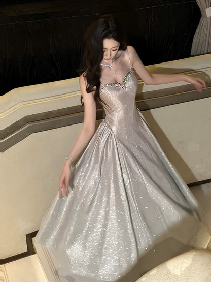 Modest A Line Spaghetti Strap Sequin Cruise Ship Formal Night Evening Dresses 21st Long Birthday Outfit RB3884
