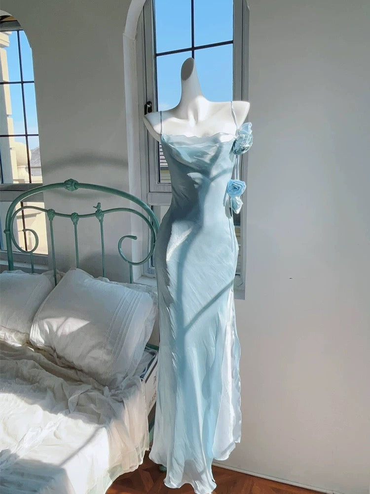 Elegant 2026 Sheath Spaghetti Straps Ice Blue With Split Semi Formal Summer Garden Beach Spring Event Outfits Wedding Guest Dresses RB4936