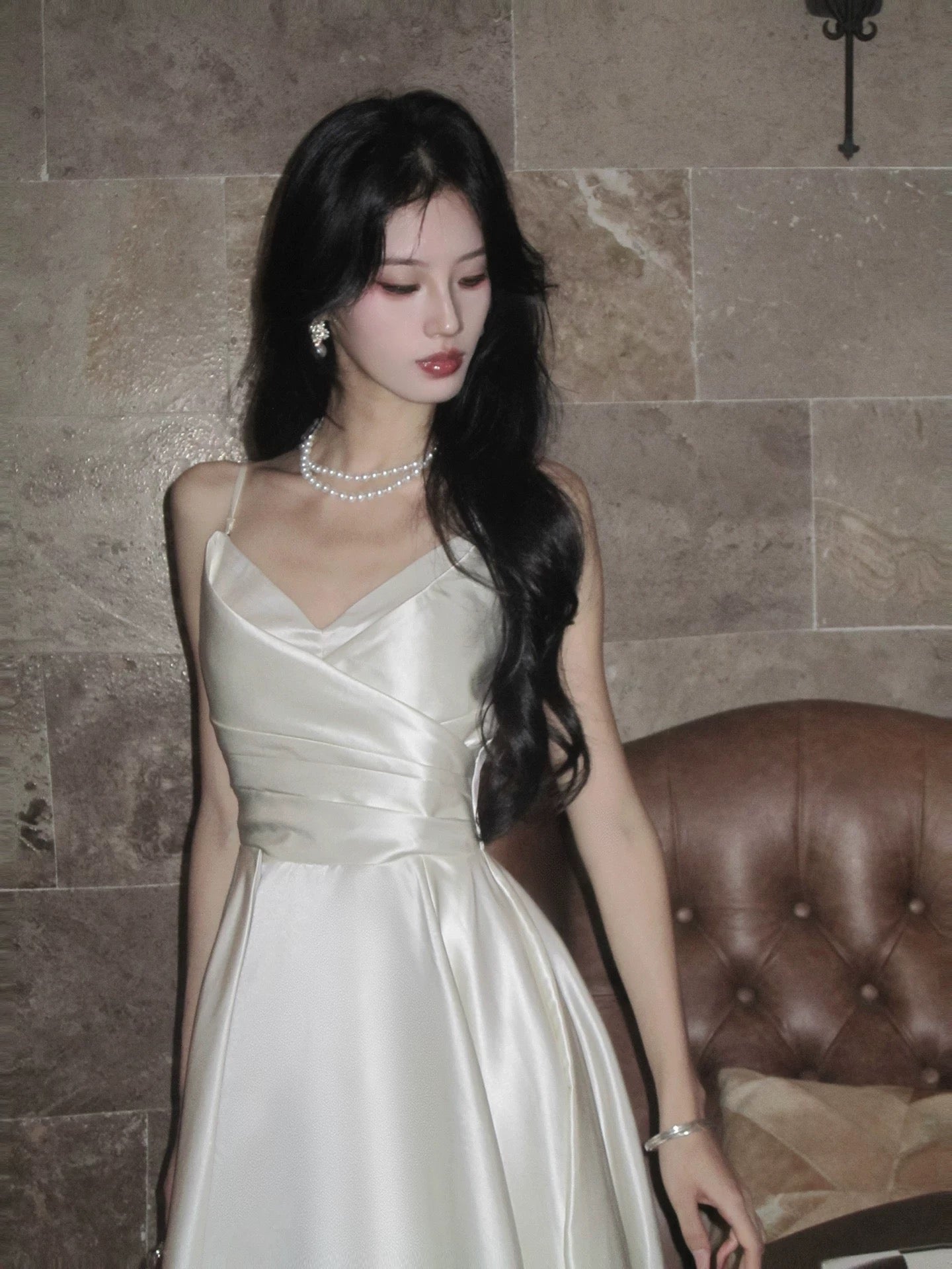 Simple A Line Spaghetti Straps Ivory Satin Outdoor Semi Formal Summer Garden Beach Spring Event Outfits Wedding Guest Dresses RB4938