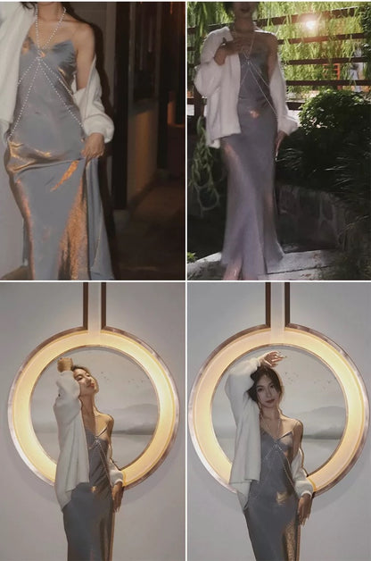 Simple Sheath Spaghetti Straps Semi Formal Summer Garden Beach Spring Event Outfits Wedding Guest Dresses RB4942