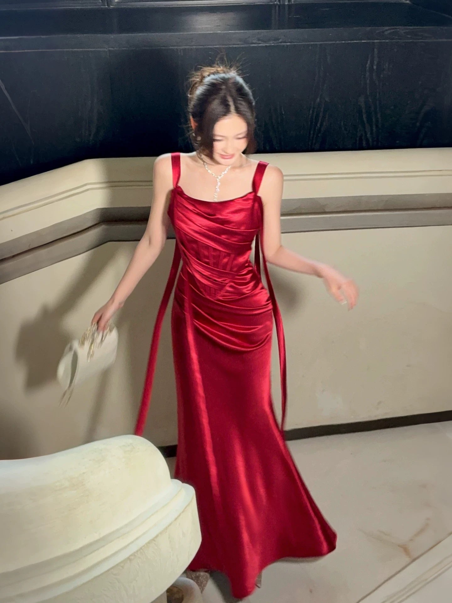 Artistic Sheath Square Neck Red Sleeveless Outdoor Semi Formal Summer Garden Beach Event Outfits Wedding Guest Dresses RB4948