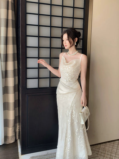 Free-Spirited Mermaid Spaghetti Straps Sequin Semi Formal Summer Garden Beach Spring Event Outfits Wedding Guest Dresses RB4952