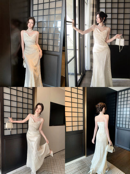 Free-Spirited Mermaid Spaghetti Straps Sequin Semi Formal Summer Garden Beach Spring Event Outfits Wedding Guest Dresses RB4952