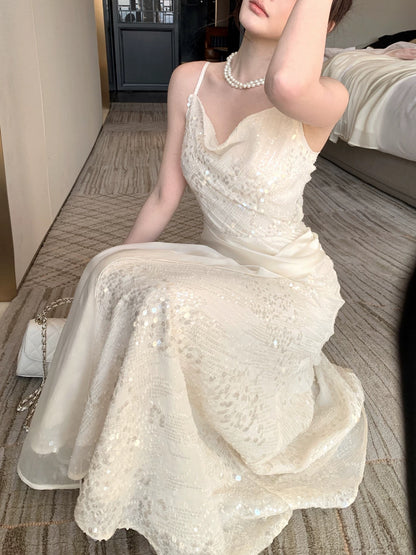Free-Spirited Mermaid Spaghetti Straps Sequin Semi Formal Summer Garden Beach Spring Event Outfits Wedding Guest Dresses RB4952