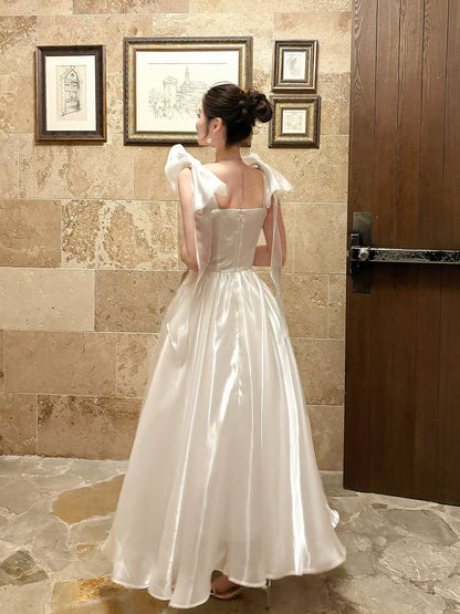 Free-Spirited A Line Spaghetti Straps With Bow Semi Formal Summer Garden Beach Spring Event Outfits Wedding Guest Dresses RB4954