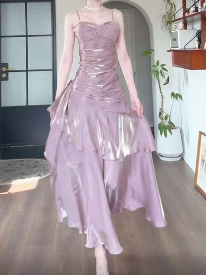 Free-Spirited Mermaid Spaghetti Straps Lilac With Layers Ruffled Semi Formal Summer Garden Beach Spring Event Outfits Wedding Guest Dresses RB4957