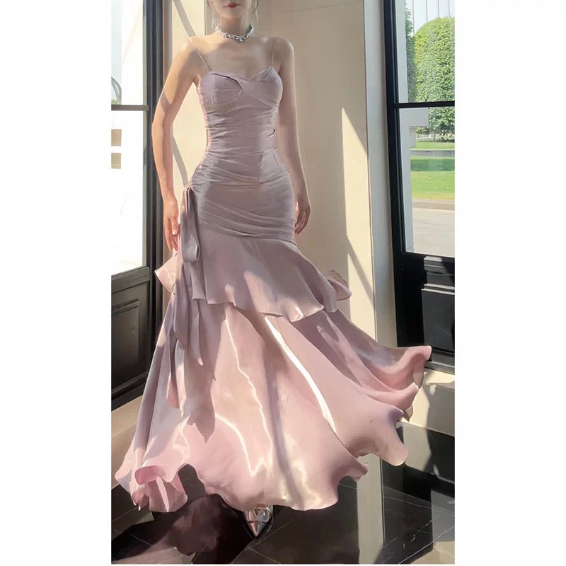 Free-Spirited Mermaid Spaghetti Straps Lilac With Layers Ruffled Semi Formal Summer Garden Beach Spring Event Outfits Wedding Guest Dresses RB4957