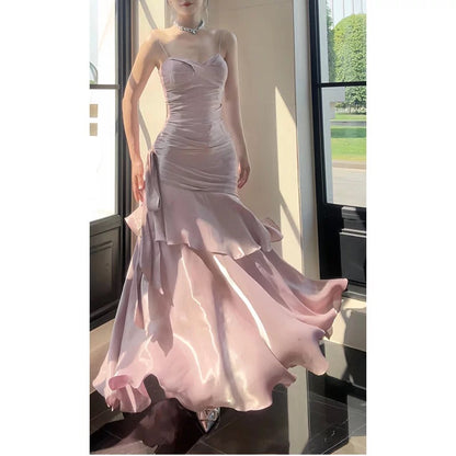 Free-Spirited Mermaid Spaghetti Straps Lilac With Layers Ruffled Semi Formal Summer Garden Beach Spring Event Outfits Wedding Guest Dresses RB4957