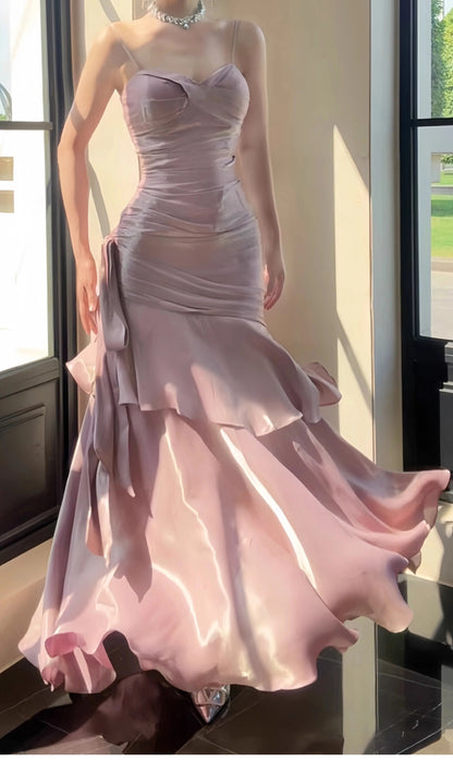 Free-Spirited Mermaid Spaghetti Straps Lilac With Layers Ruffled Semi Formal Summer Garden Beach Prom Event Outfits Wedding Guest Dresses RB4958