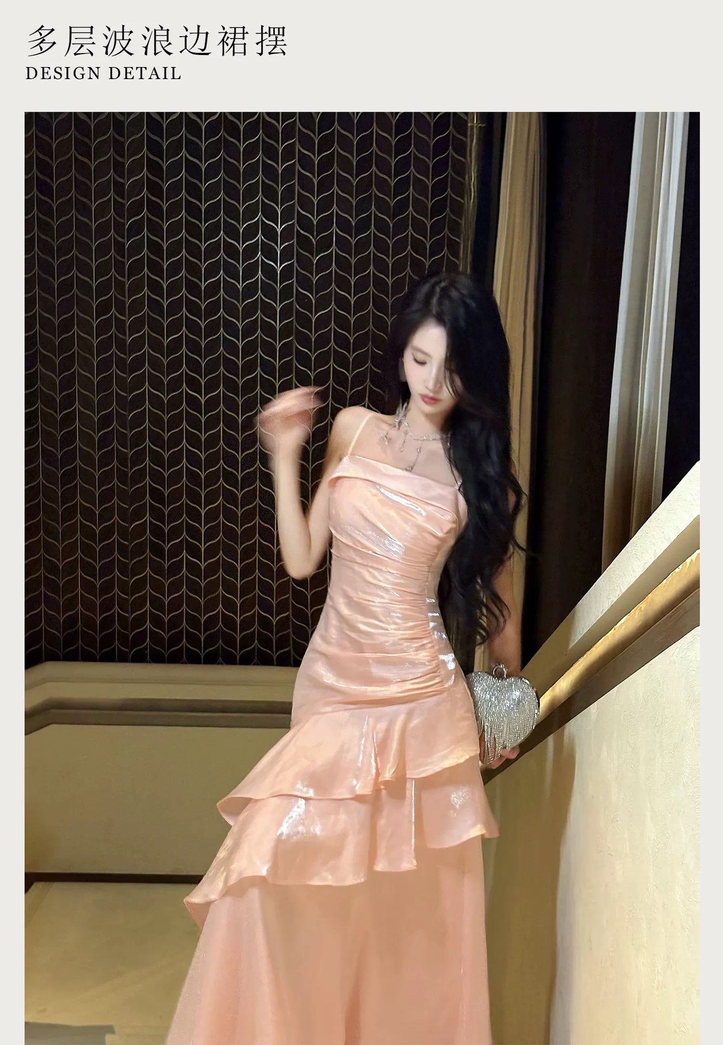 Free-Spirited Mermaid Spaghetti Straps Blush Pink With Layers Ruffled Semi Formal Summer Garden Beach Prom Event Outfits Wedding Guest Dresses RB4959