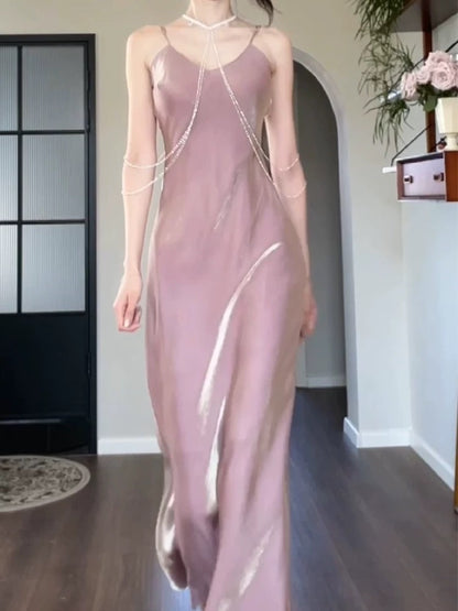 Simple Sheath Spaghetti Straps Semi Formal Summer Garden Beach Spring Event Outfits Pink Wedding Guest Dresses RB4972