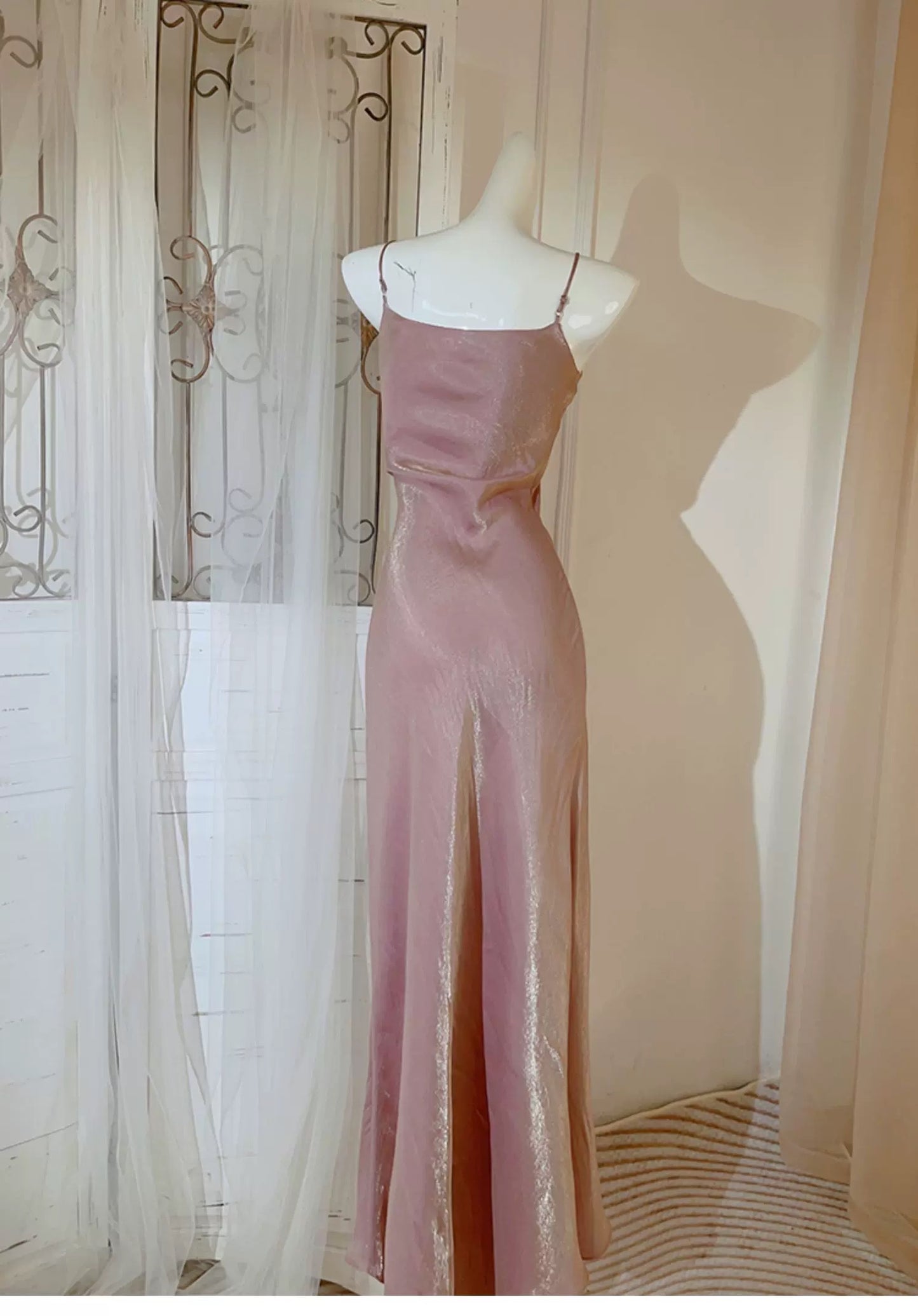 Simple Sheath Spaghetti Straps Semi Formal Summer Garden Beach Spring Event Outfits Pink Wedding Guest Dresses RB4972