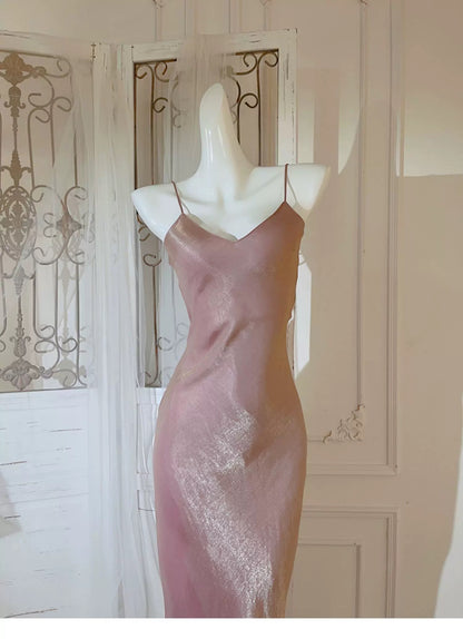Simple Sheath Spaghetti Straps Semi Formal Summer Garden Beach Spring Event Outfits Pink Wedding Guest Dresses RB4972
