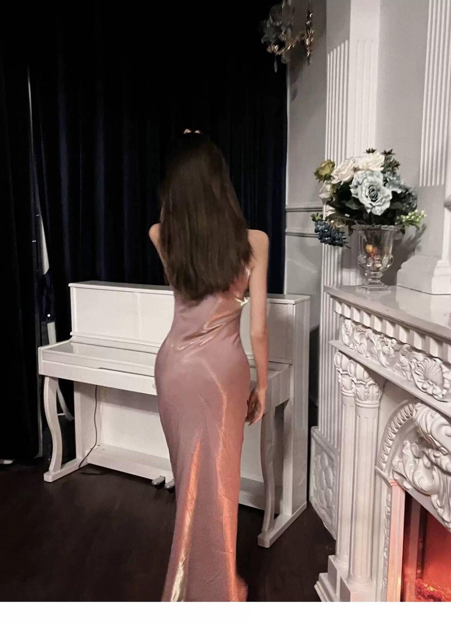 Minimalist Solid Swing Midi Dress Sheath Spaghetti Straps Semi Formal Summer Garden Beach Spring Pink Wedding Guest Dresses RB4973