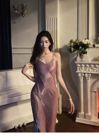 Simple Sheath Spaghetti Straps Semi Formal Summer Garden Beach Spring Event Outfits Pink Wedding Guest Dresses RB4972
