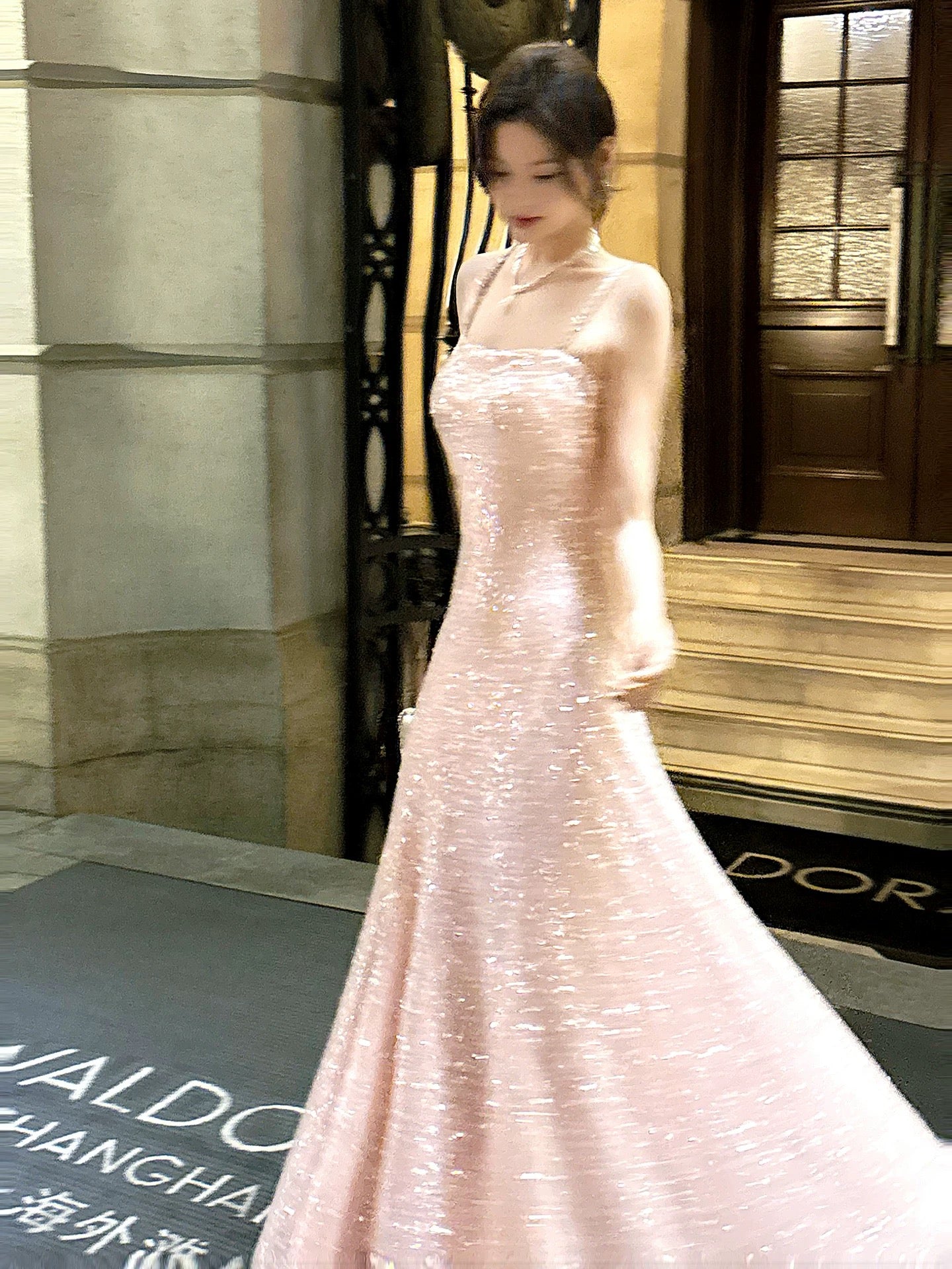 Sparkly Mermaid Spaghetti Strap Pink Sequin Sleeveless Date Night Outfit Outdoor Semi Formal Wedding Guest Dresses RB5025