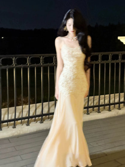 Artistic Mermaid Spaghetti Strap Lace Outdoor Semi Formal Summer Midi Garden Beach Event Outfits Wedding Guest Dresses RB4994