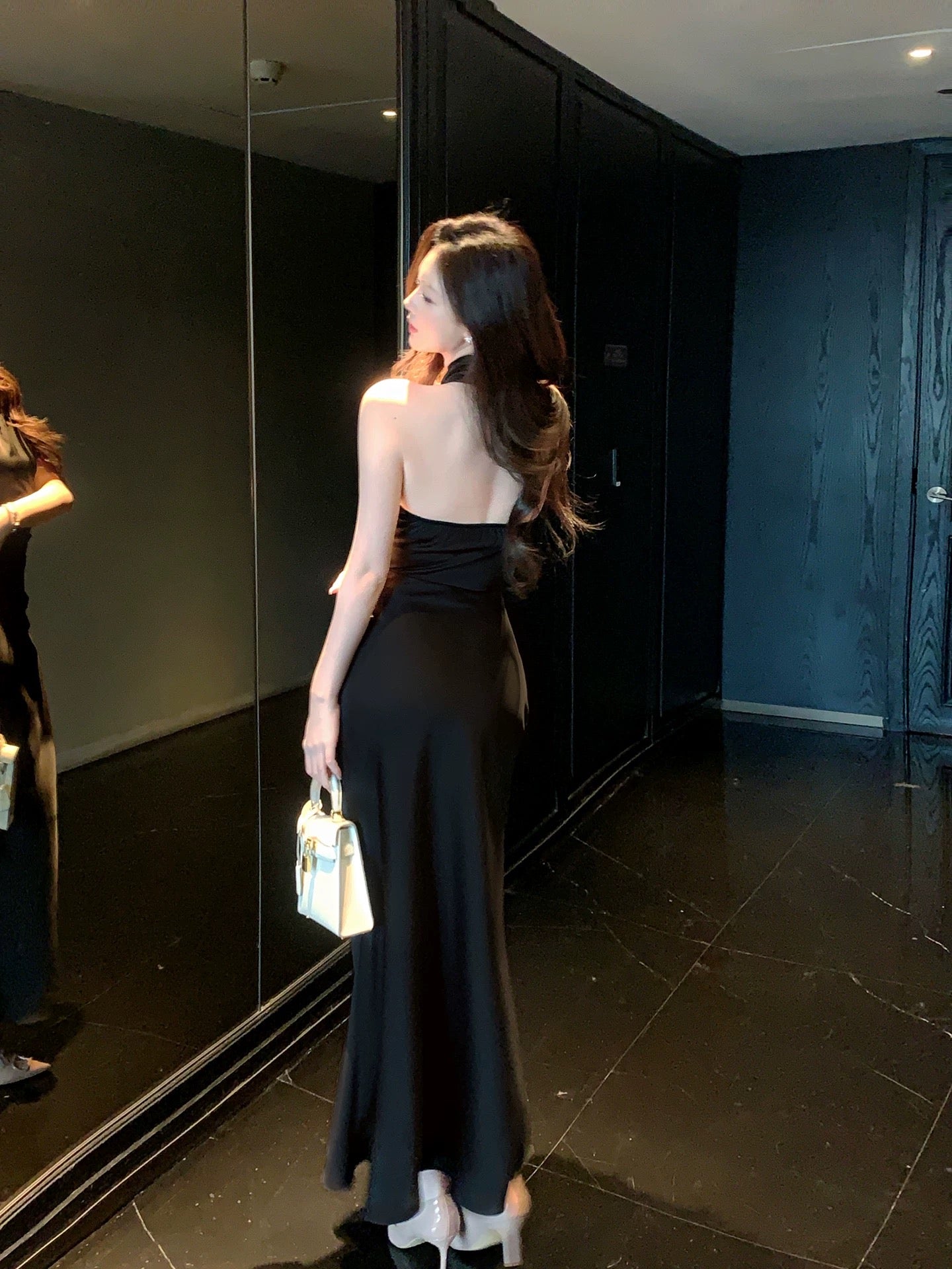 Artistic Mermaid Sweetheart Black Tie Dress Satin Outdoor Semi Formal Summer Garden Beach Event Outfits Wedding Guest Dresses RB5003