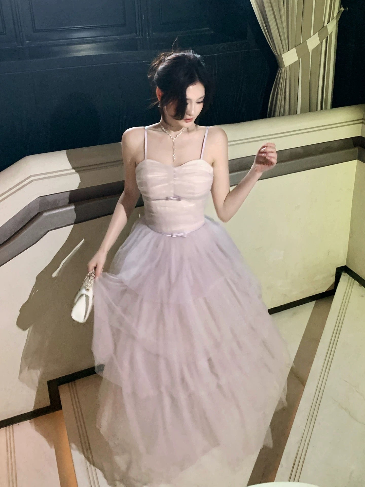 Timeless A Line Spaghetti Strap Lilac With Ruffled Tulle Outdoor Semi Formal Summer Garden Beach Event Outfits Wedding Guest Dresses RB5009