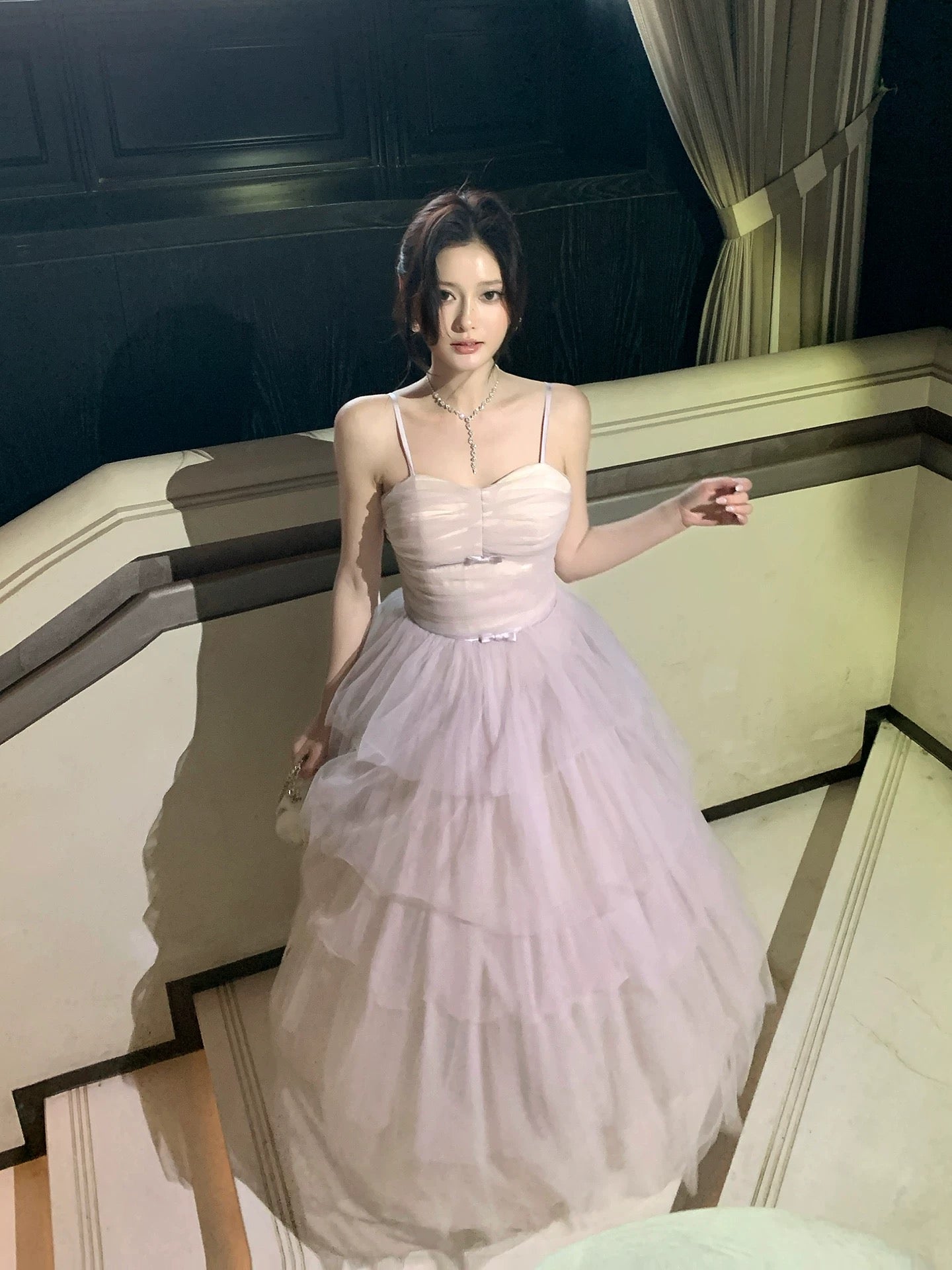 Timeless A Line Spaghetti Strap Lilac With Ruffled Tulle Outdoor Semi Formal Summer Garden Beach Event Outfits Wedding Guest Dresses RB5009