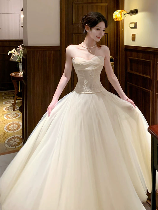 Elegant A line Sweetheart Tulle Lace Sleeveless Date Night Outfit Outdoor Semi Formal Long Wedding Guest Dresses RB5033